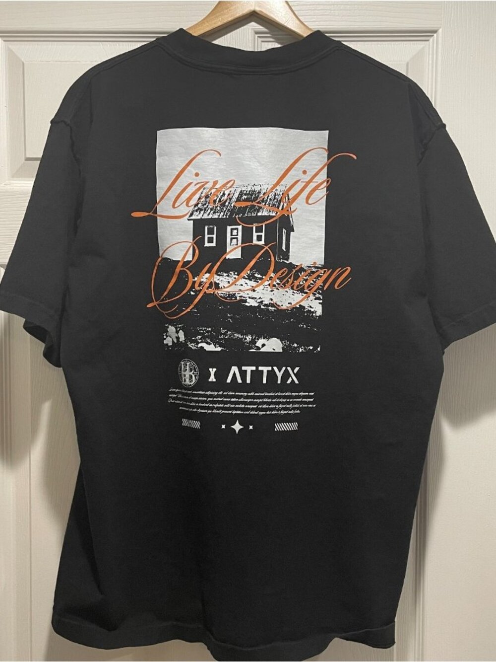 Attyx Live Life By Design T-Shirt Men's Size XL Black Graphic Y2K Streetwear Tee